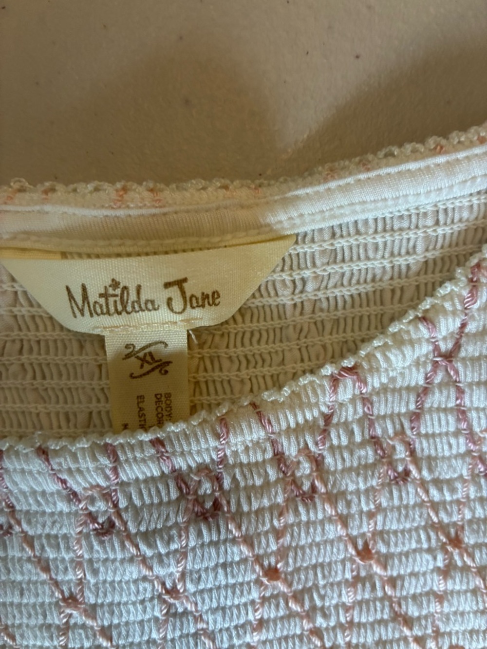 Matilda Jane Cream Smocked Top with Pink Accents